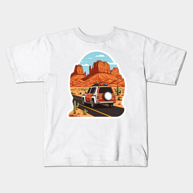 Desert Drive: Cruising Through Endless Sands Kids T-Shirt by zoocostudio